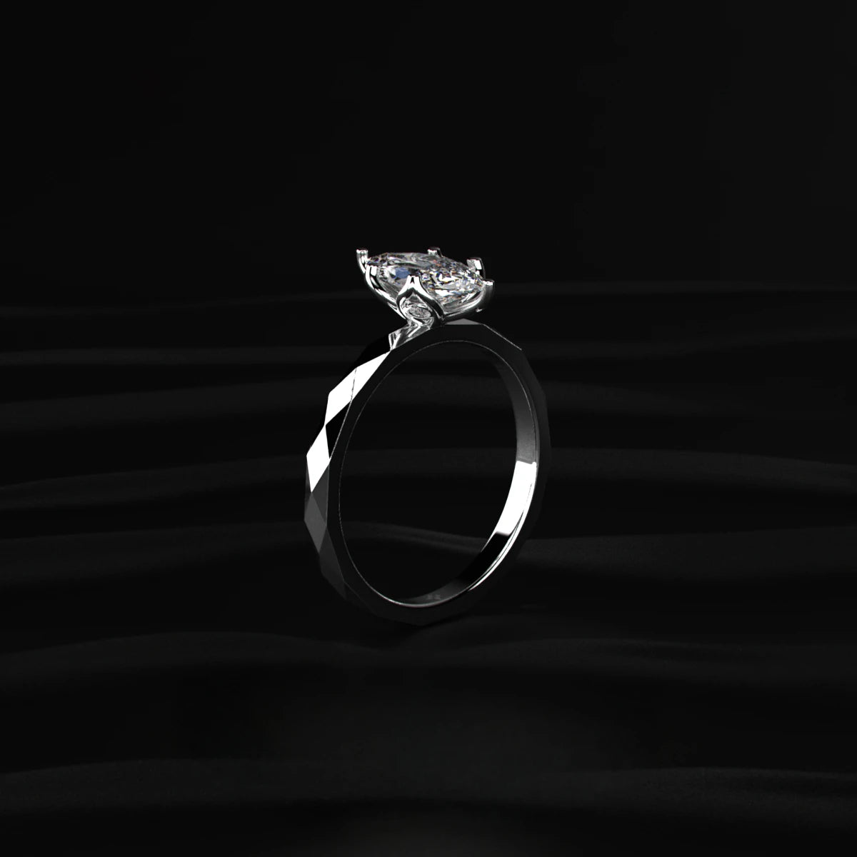 Marquise Solitaire Floral Multi-Faceted Geometric Ring