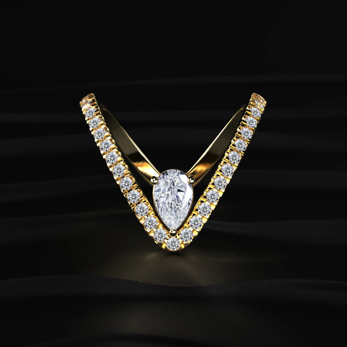 Pear Cut Diamond Pave Bypass Vanki Ring | Earthly Jewels
