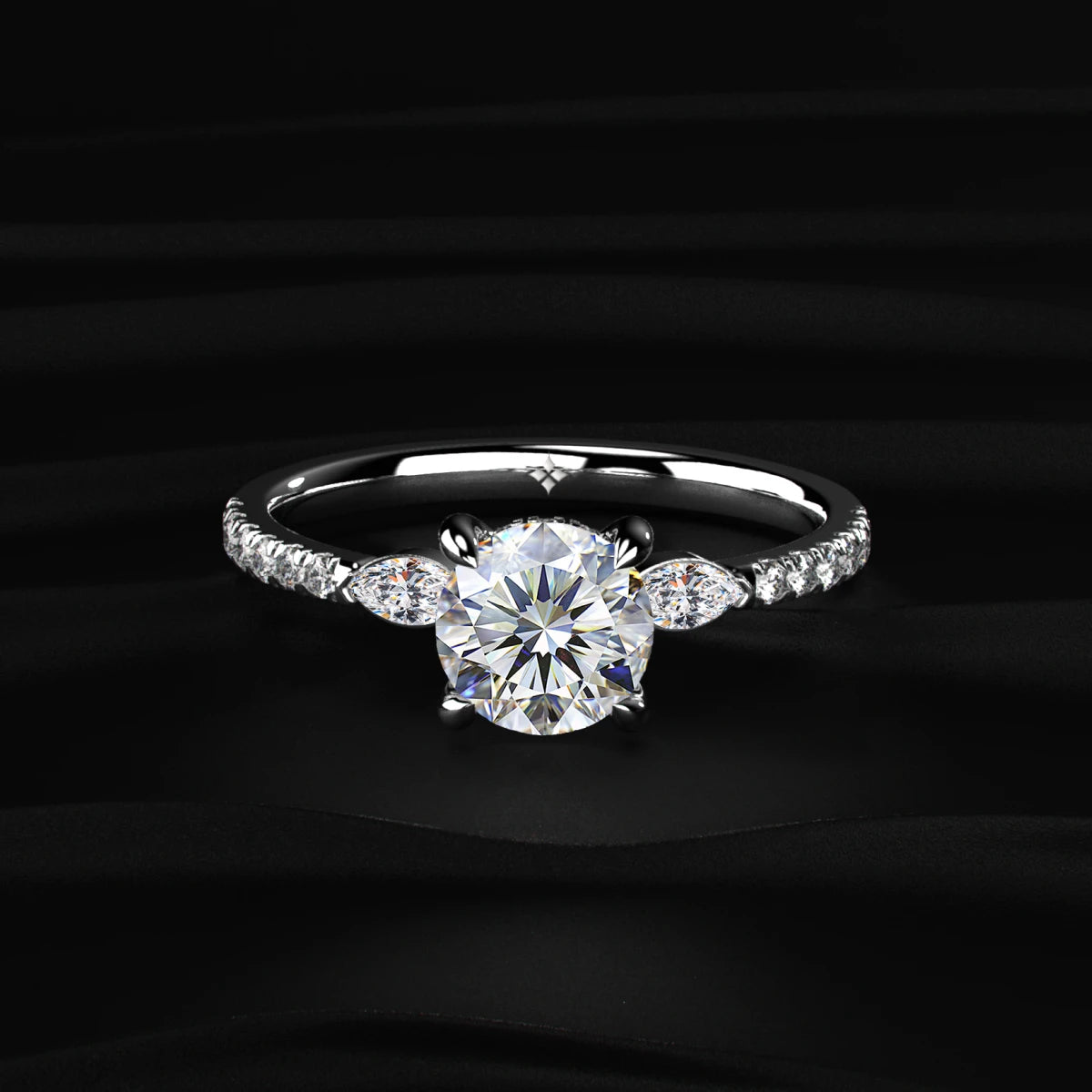 Round Diamond Ring with Marquise & Pave Band | Earthly Jewels