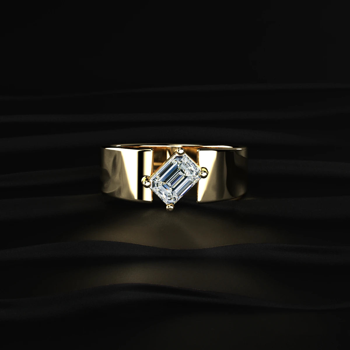 Emerald Cut Diamond Cigar Band Ring | Earthly Jewels