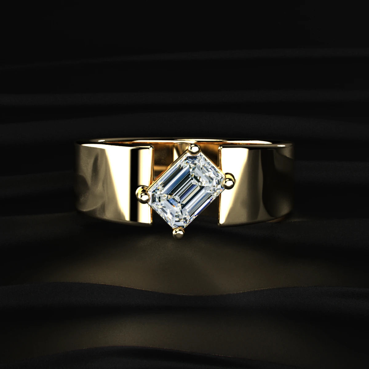 Emerald Cut Diamond Cigar Band Ring | Earthly Jewels
