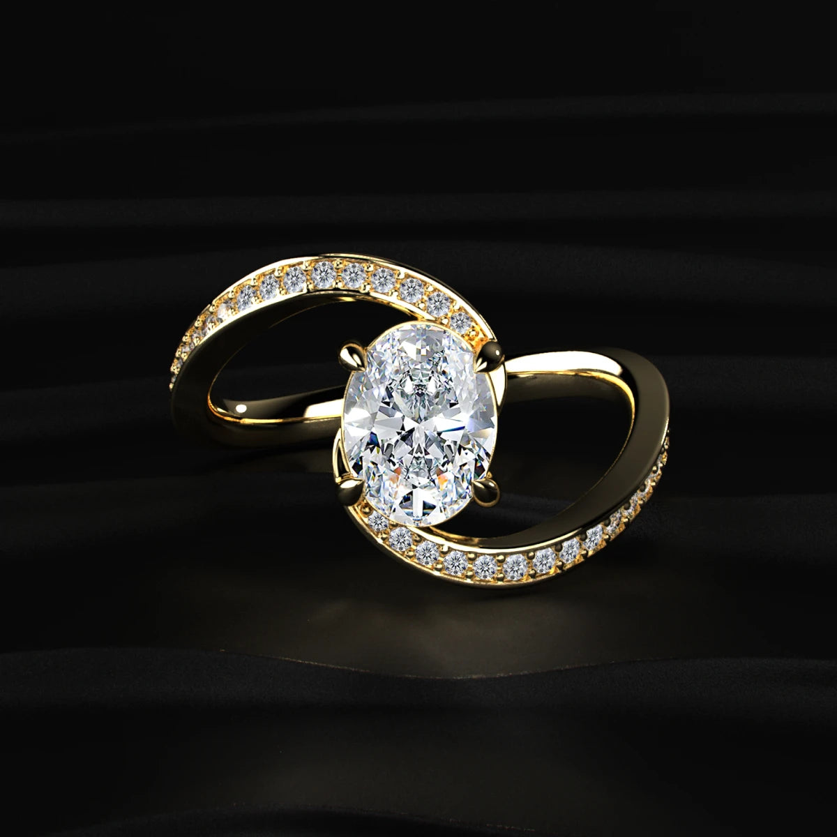 Oval Cut Diamond Infinity Swirl Bypass Pave Ring | Earthly Jewels