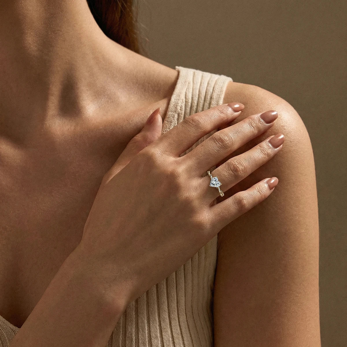 Heart Twisted Pave Band Ring | Earthly Jewels | Model Image