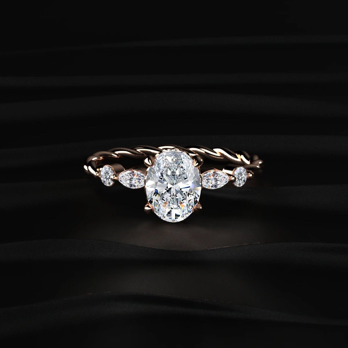 Oval Diamond Ring with Diamond Accents | Earthly Jewels