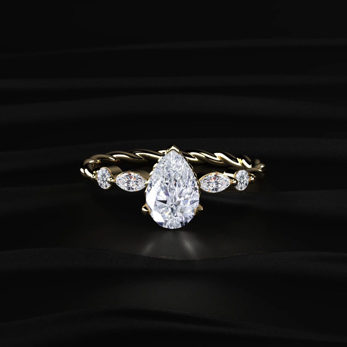 Pear Diamond Ring with Diamond Accents | Earthly Jewels