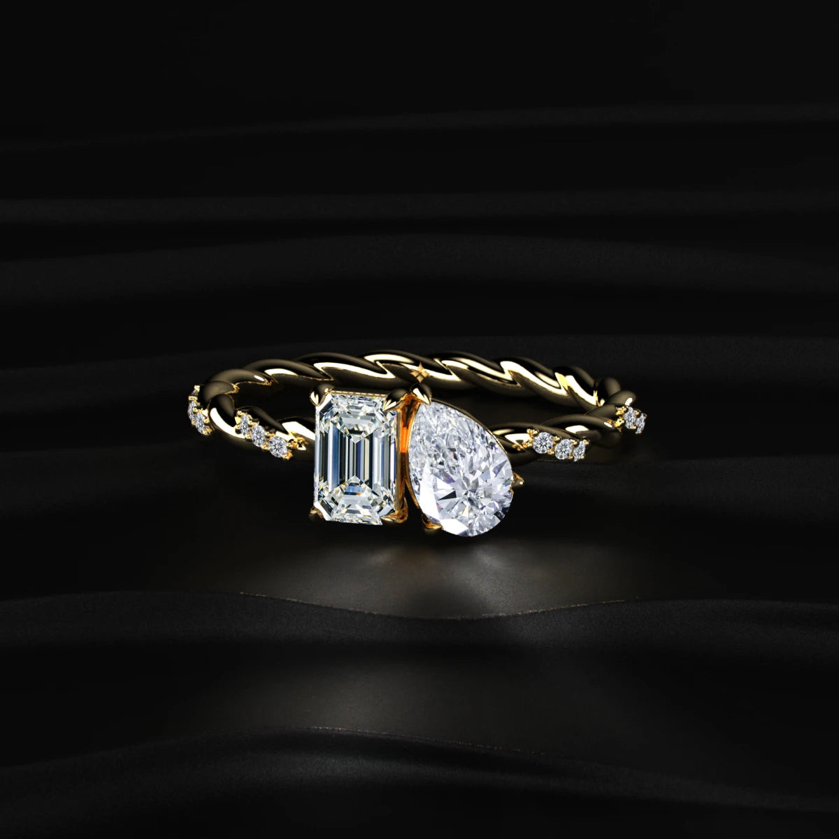 Emerald and Pear Diamond Toi et Moi Ring | Earthly Jewels