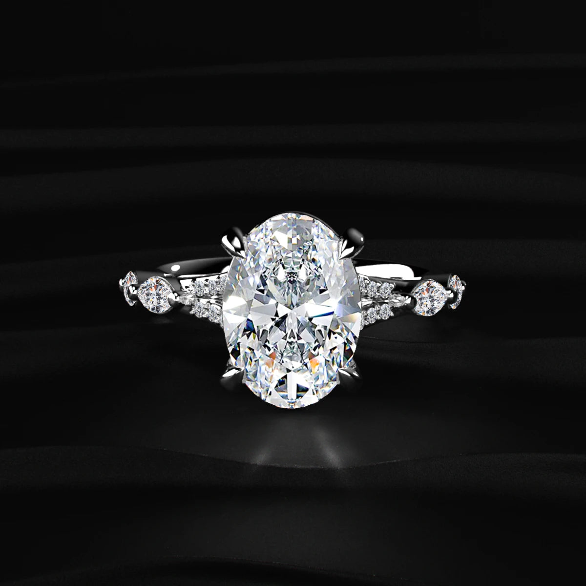 Oval Cut Diamond Ring with Side Stones | Earthly Jewels