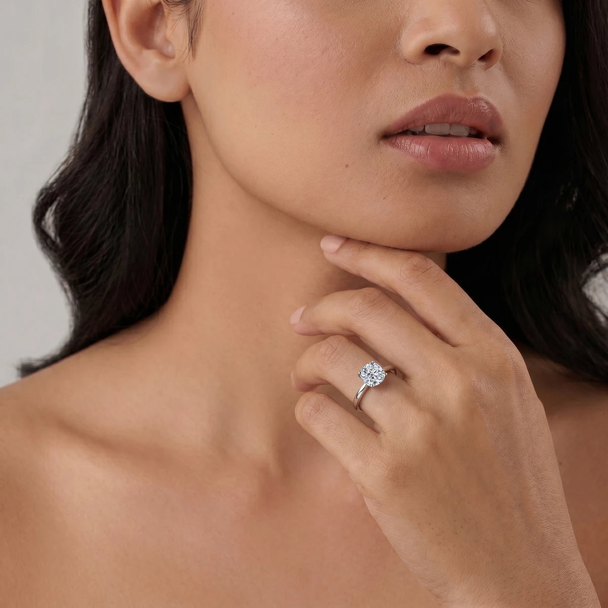 Cushion Cut Diamond Engagement Ring | Earthly Jewels | Model Image