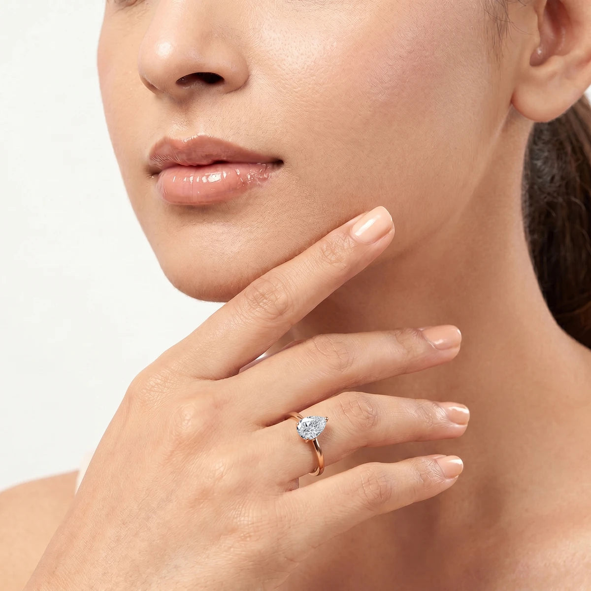 Pear Cut Diamond Engagement Ring | Earthly Jewels | Model Image