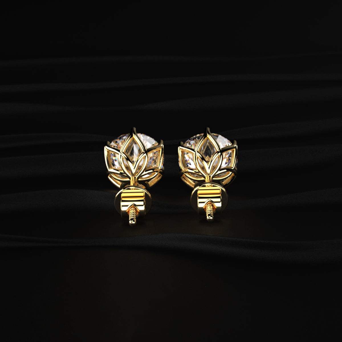 2Ctw Lotus Radiance with Round Solitaire Stud | Earthly Jewels