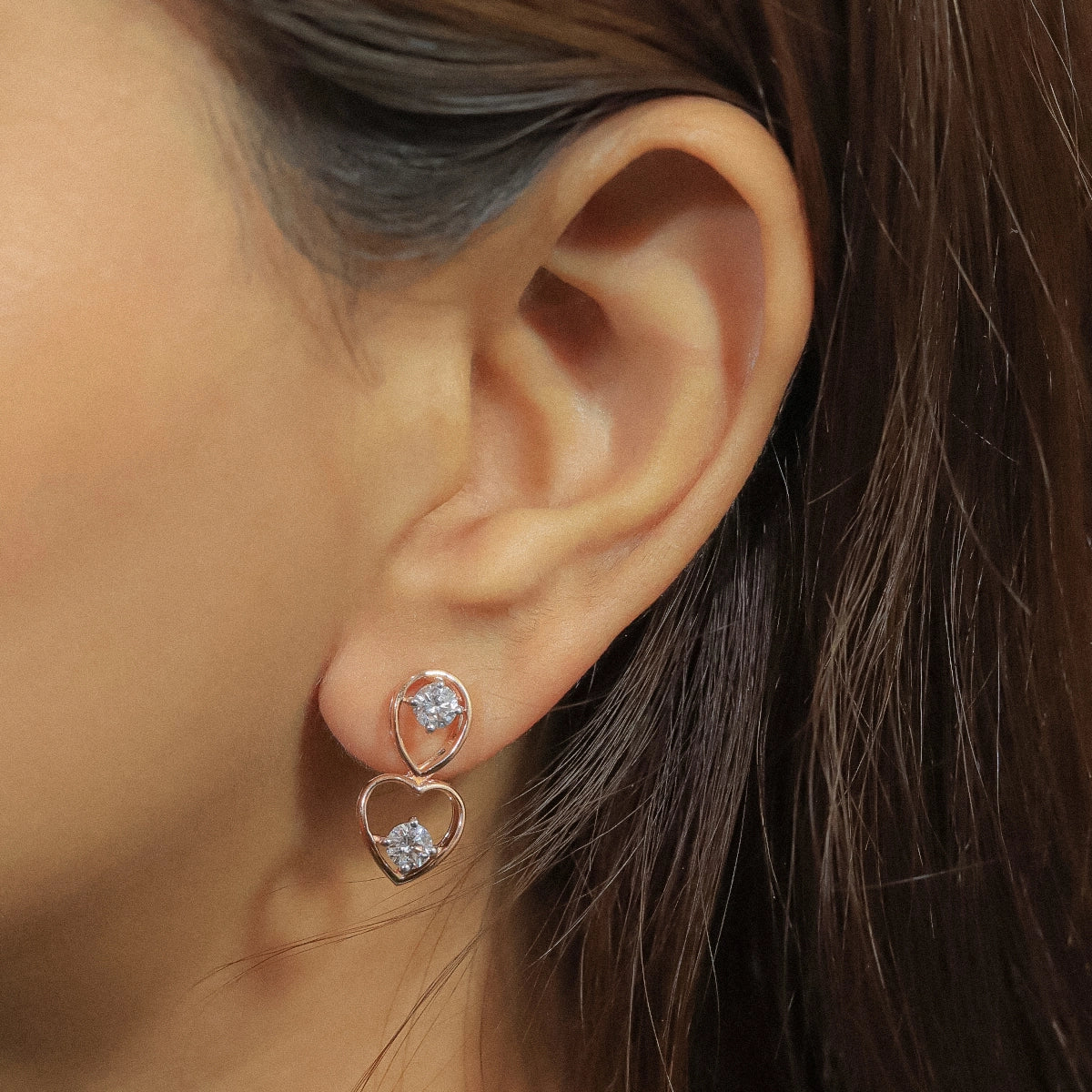 Round Diamond Heart Drop Earrings | Earthly Jewels
