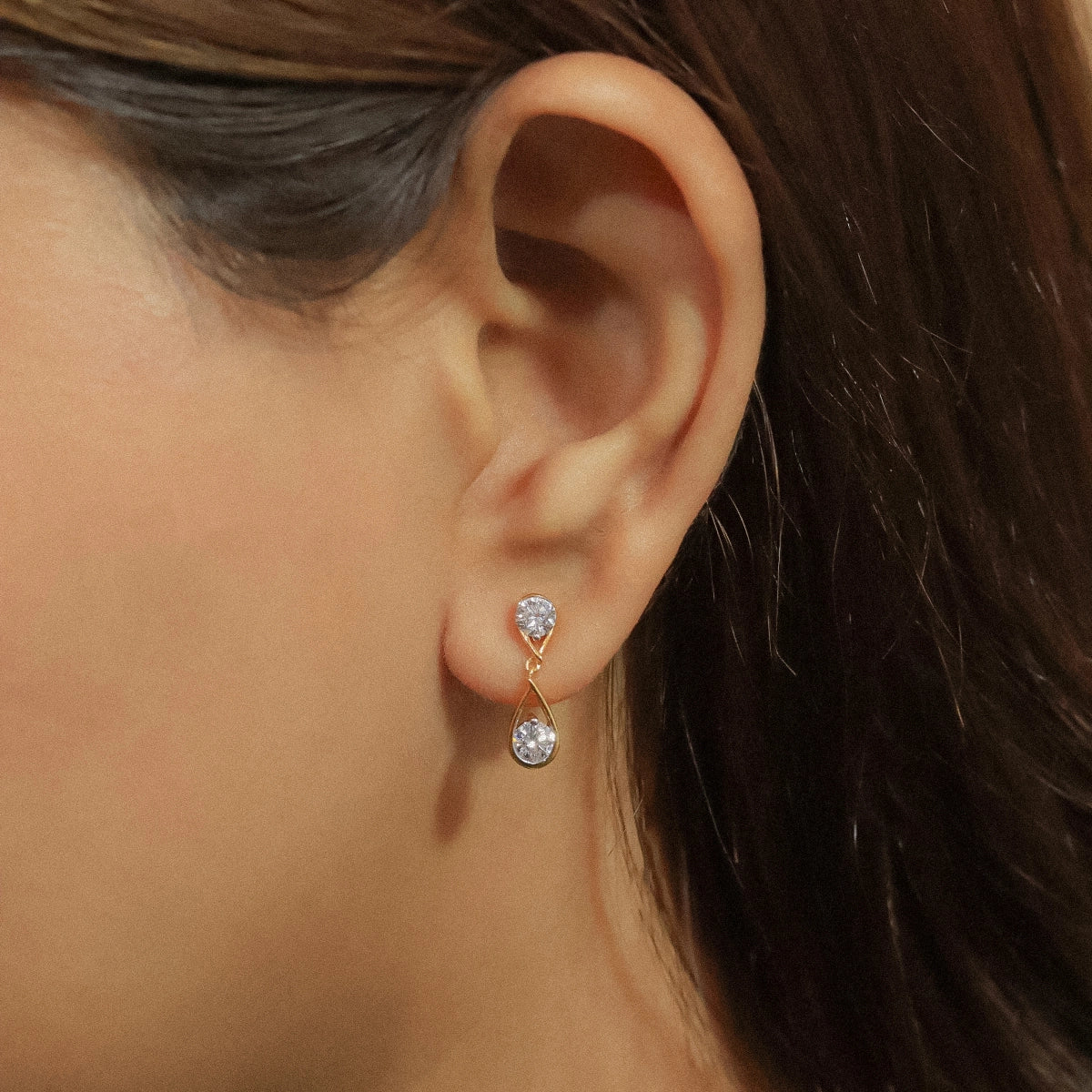 Round Diamond Two Tier Tear Drop Earrings | Earthly Jewels