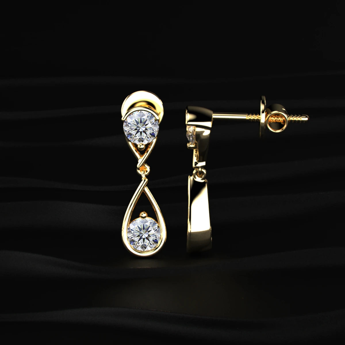 Round Diamond Two Tier Tear Drop Earrings | Earthly Jewels