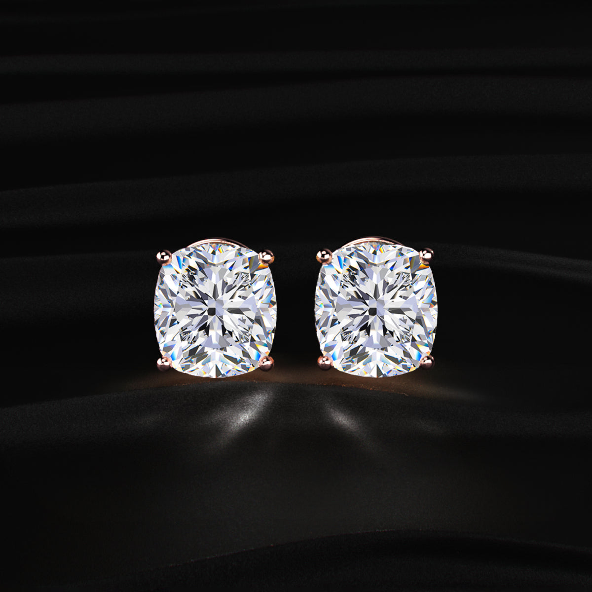 Cushion Solitaire Hidden Halo Earring | Earthly Jewels