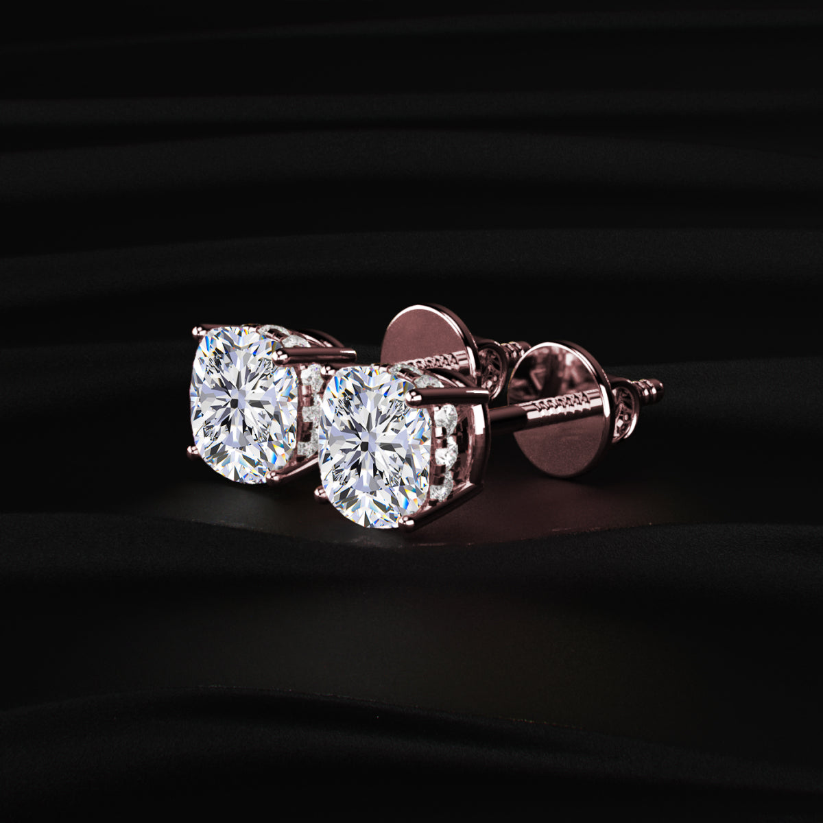 Cushion Solitaire Hidden Halo Earring | Earthly Jewels