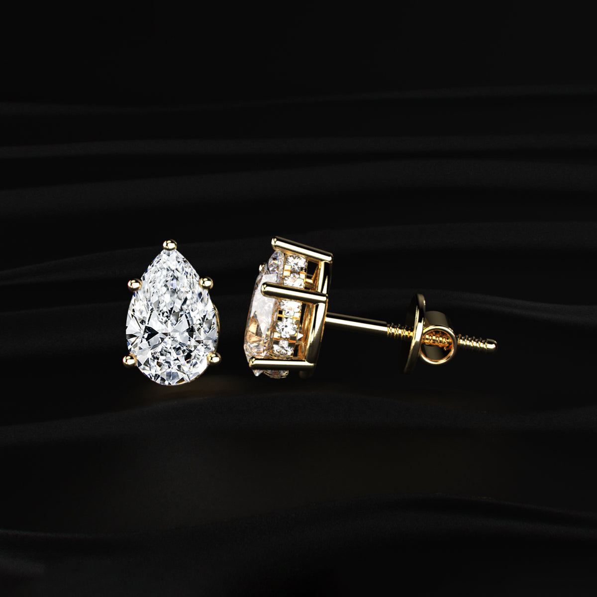 Pear Solitaire Hidden Halo Earring