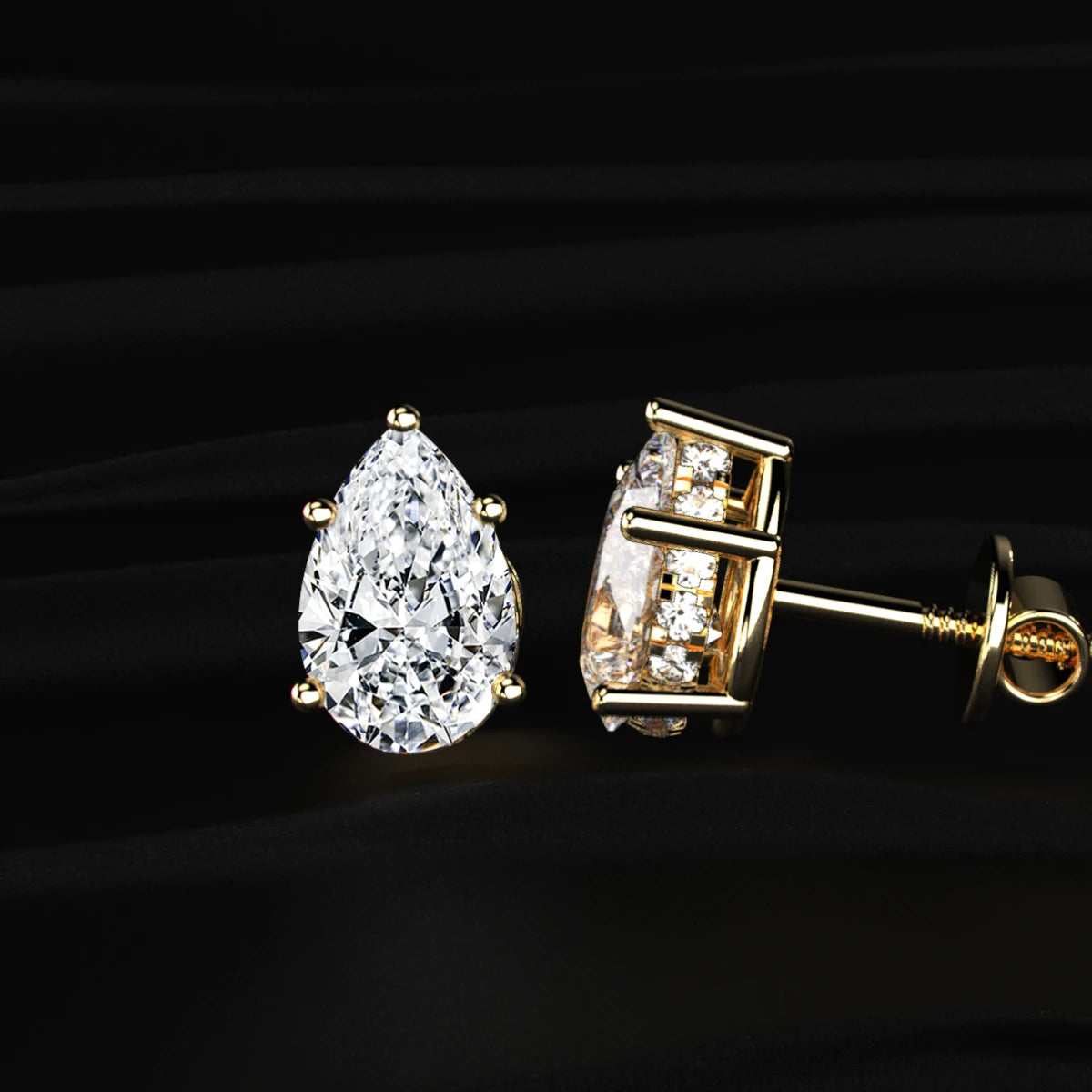 Pear Solitaire Hidden Halo Earring | Earthly Jewels