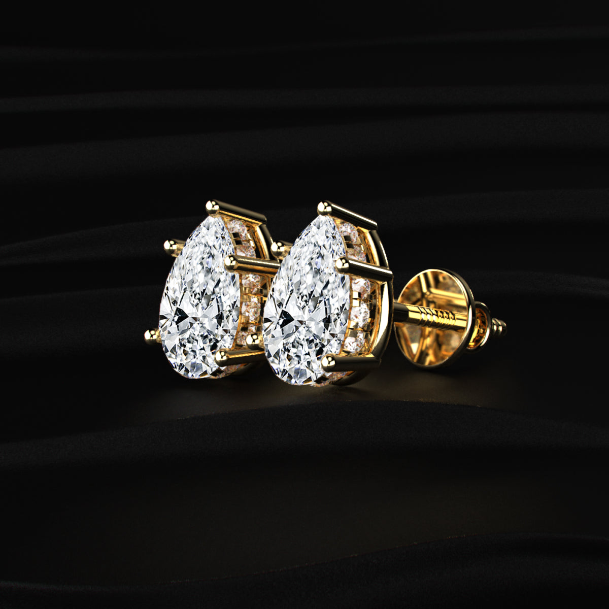 Pear Solitaire Hidden Halo Earring