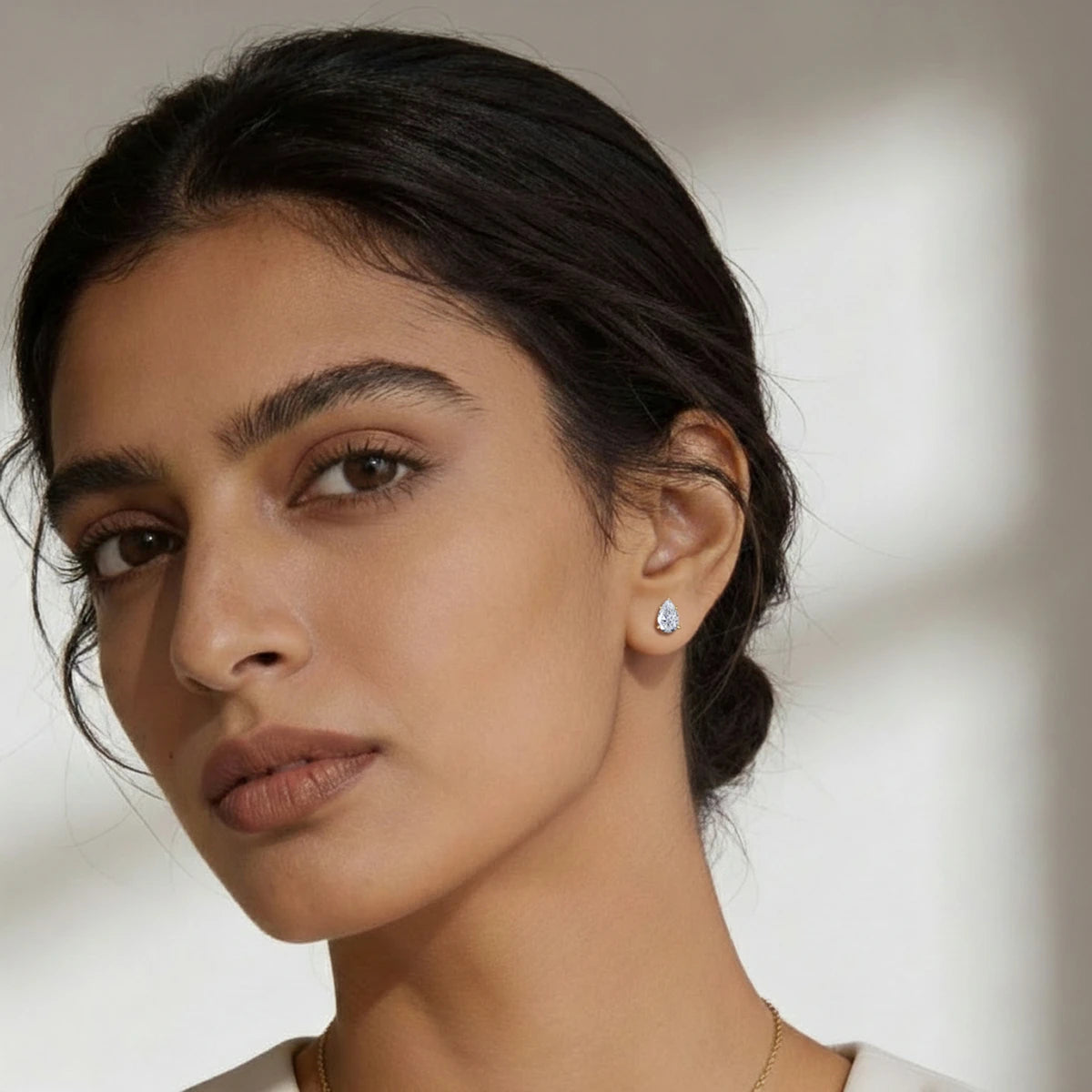 Pear Solitaire Hidden Halo Earring | Earthly Jewels