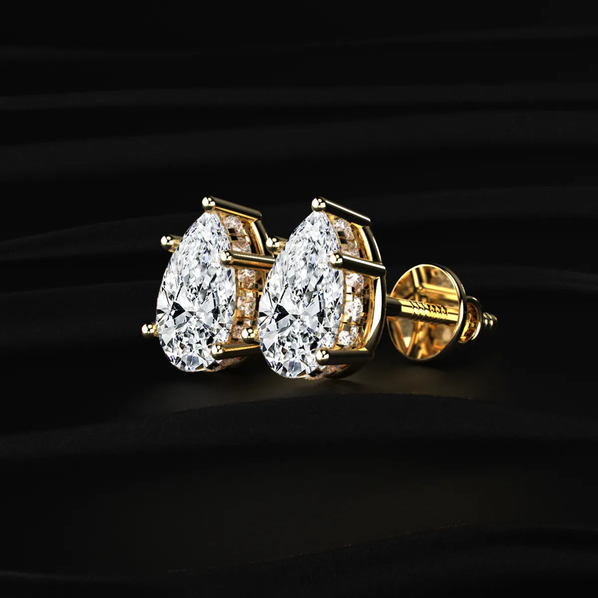 Pear Solitaire Hidden Halo Earring | Earthly Jewels