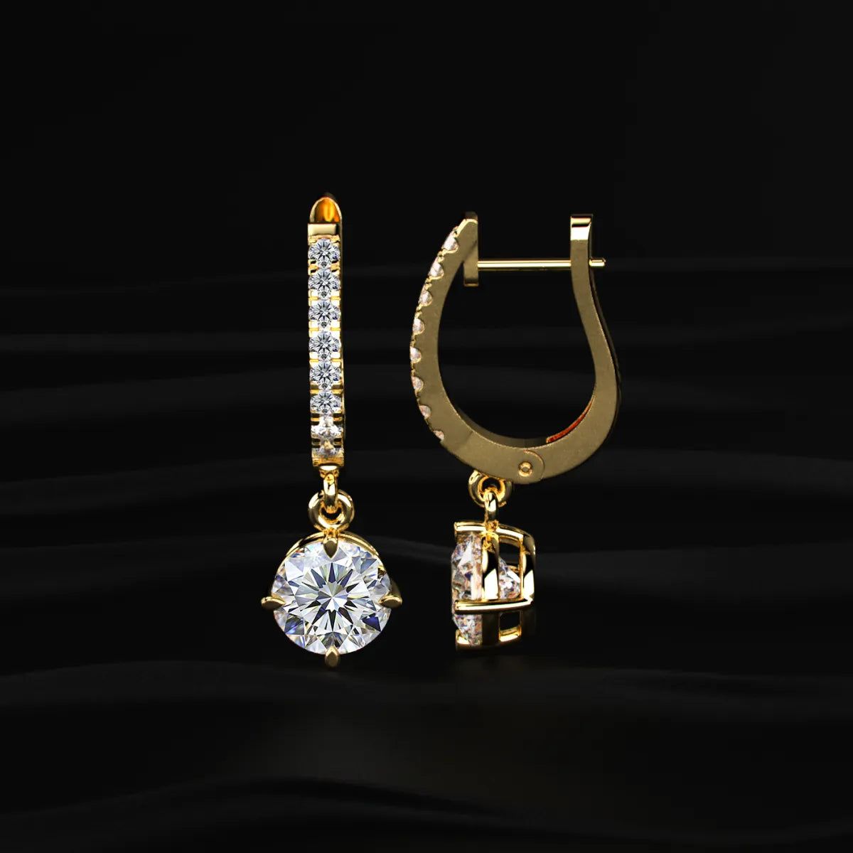 Round Solitaire Drop Hoops | Earthly Jewels