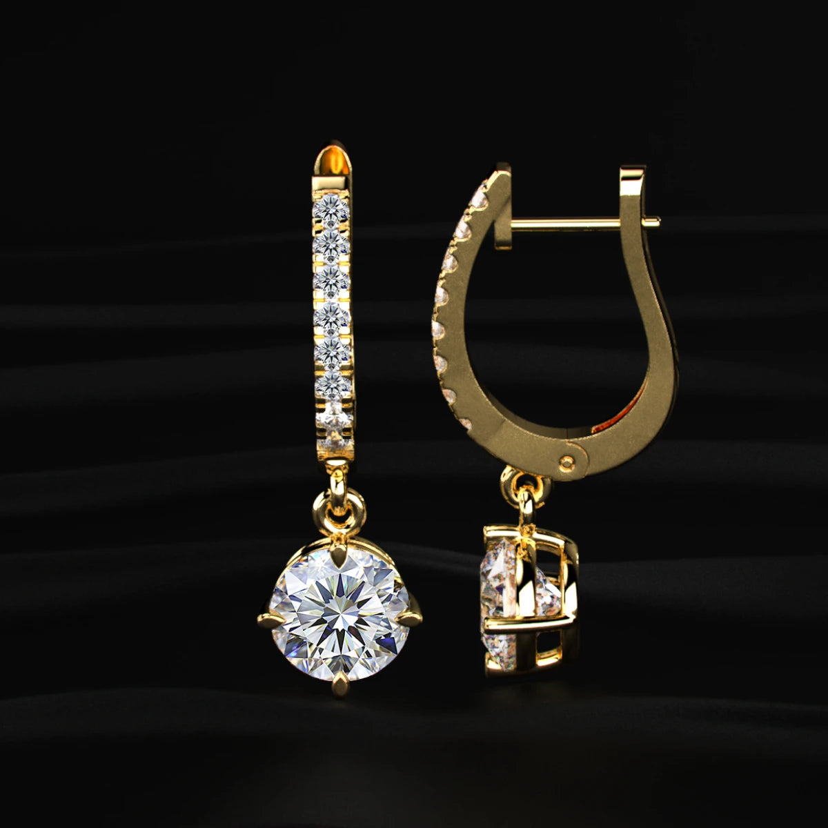 Round Solitaire Drop Hoops | Earthly Jewels