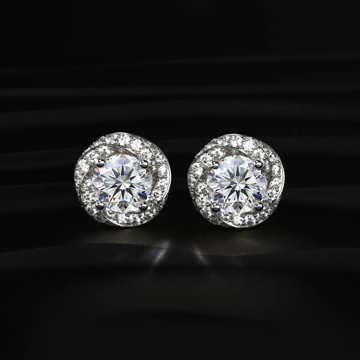 Round Solitaire With Twisted Halo Earring | Earthly Jewels