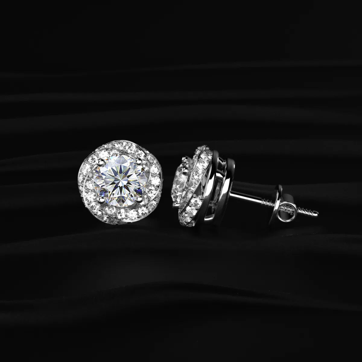 Round Solitaire With Twisted Halo Earring | Earthly Jewels