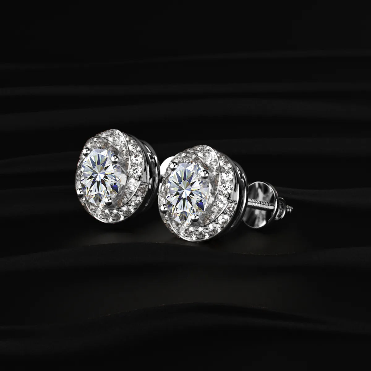 Round Solitaire With Twisted Halo Earring | Earthly Jewels