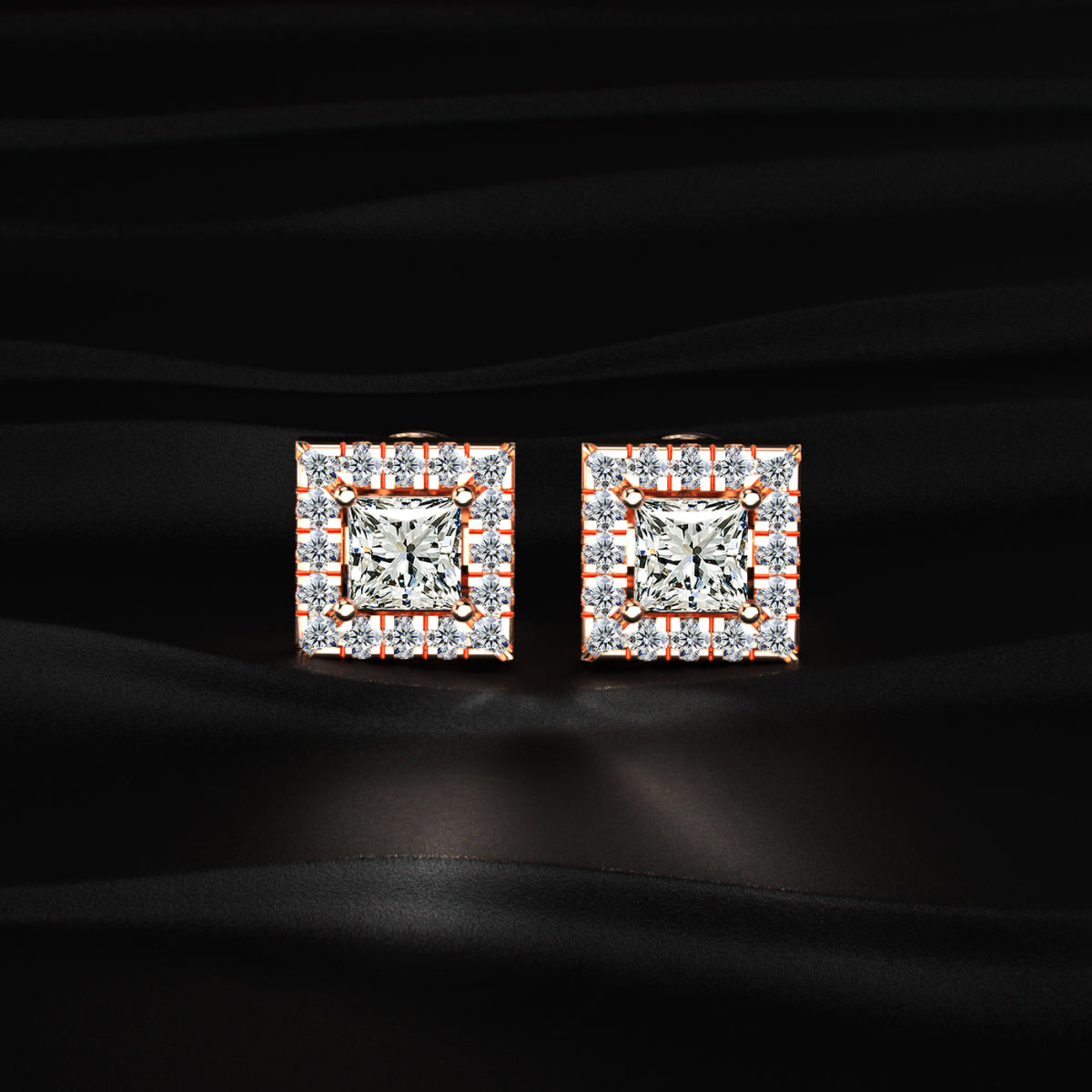 Princess Cut Halo Diamond Earrings | Earthly Jewels