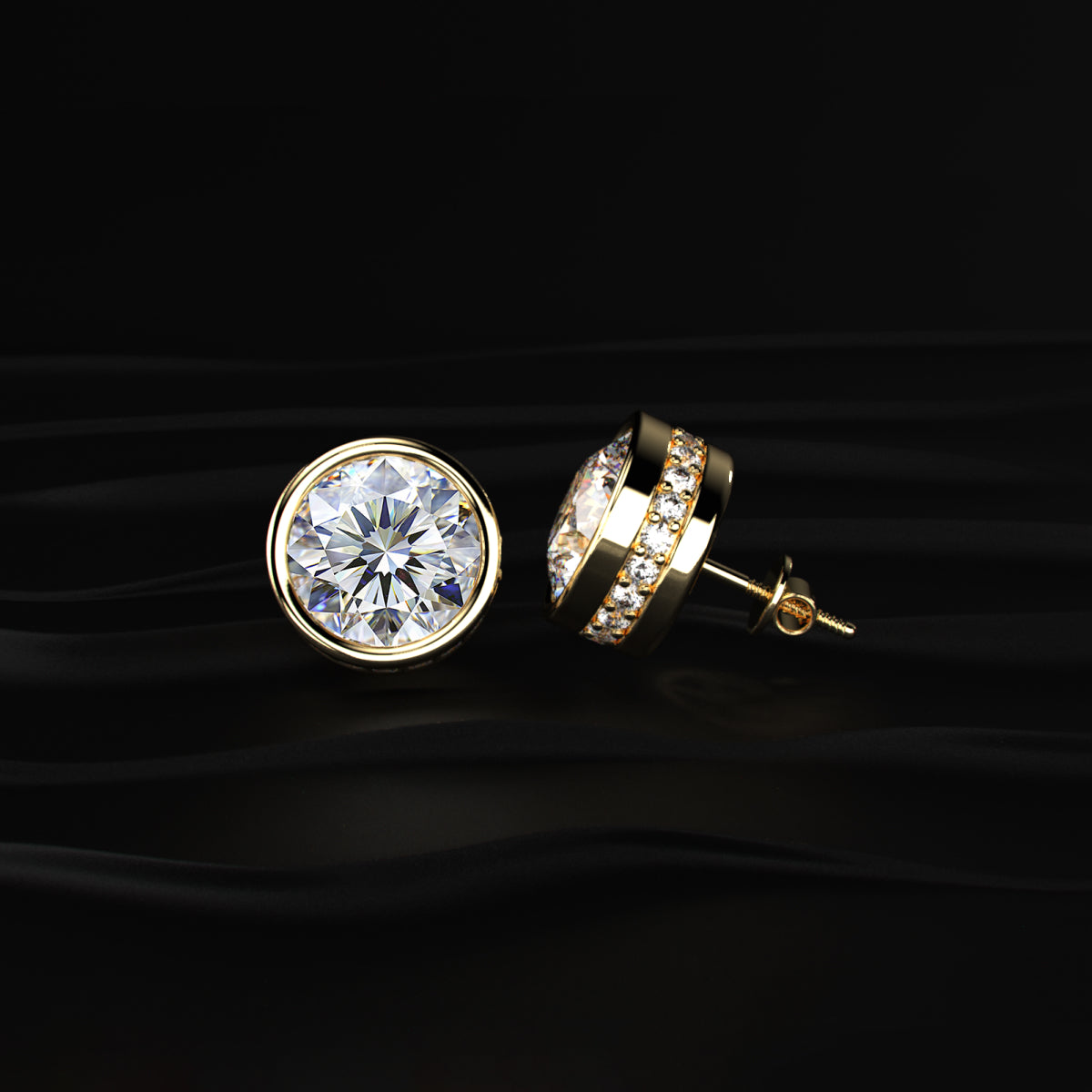 10 Ctw Round Diamond Stud Earrings In Bezel Setting