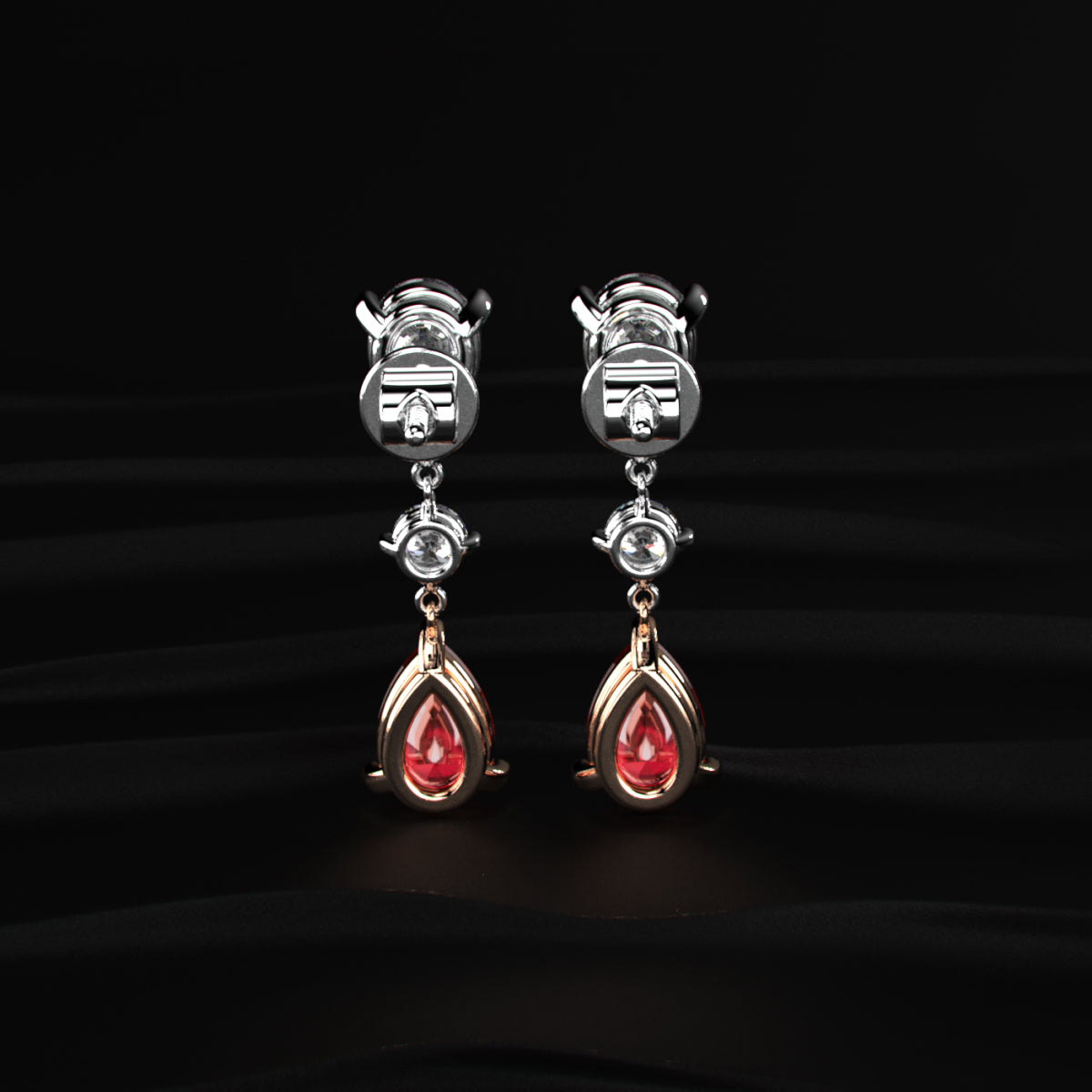 Pear-Shaped Red Diamond Drop Earrings | Earthly Jewels