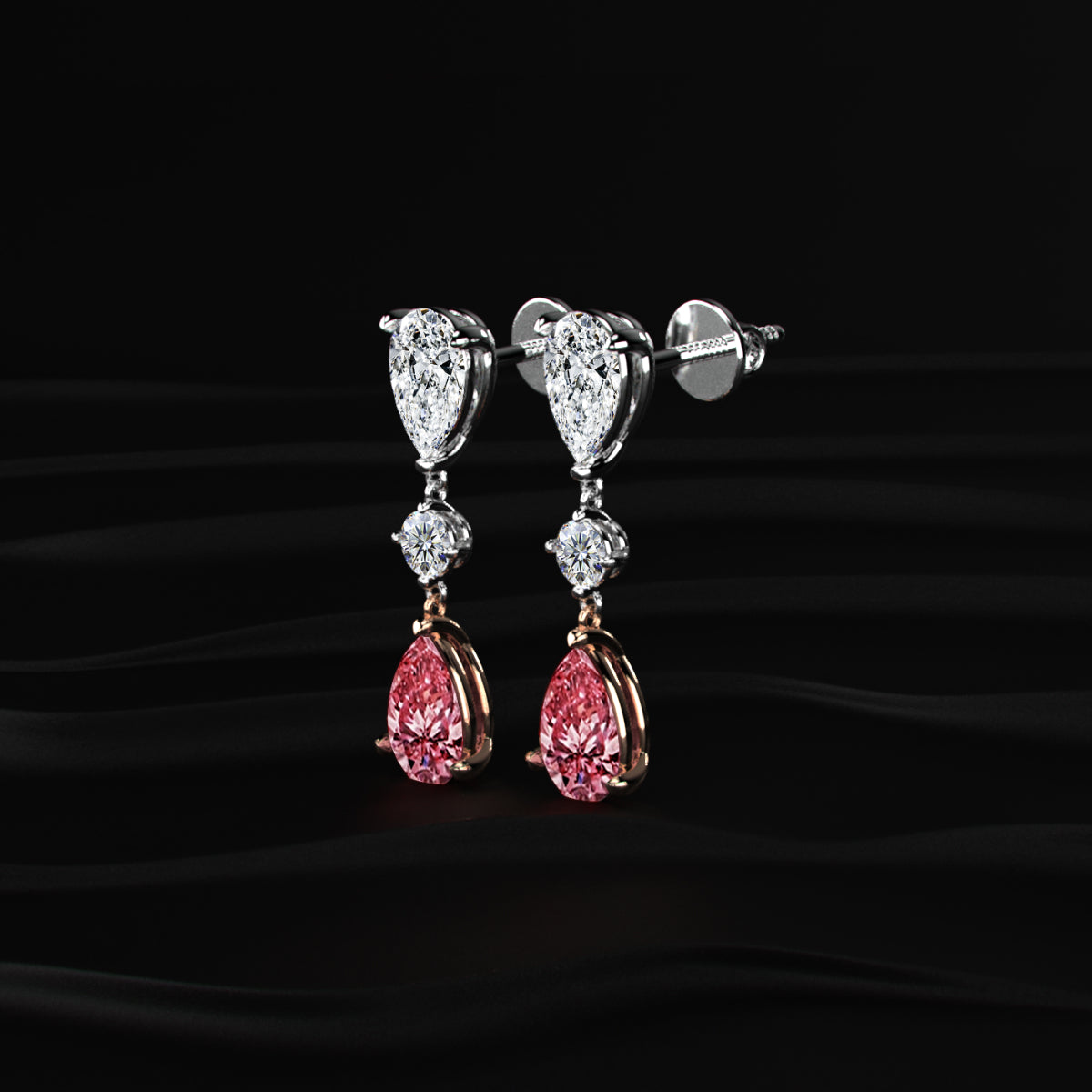 Pear-Shaped Red Diamond Drop Earrings | Earthly Jewels