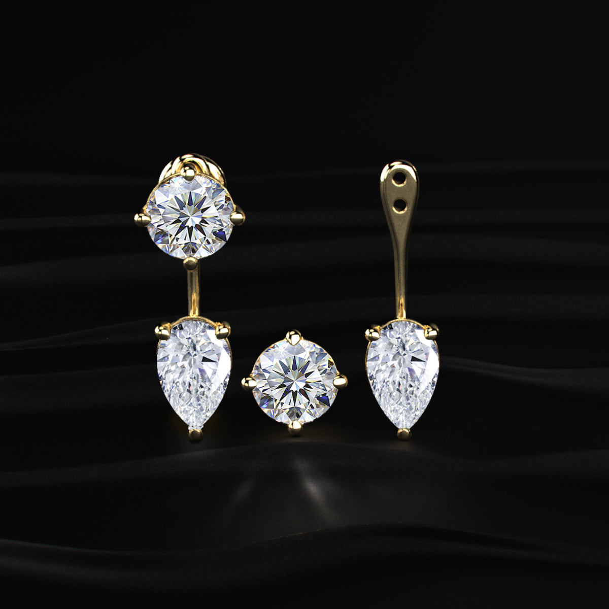 2 in 1 Round And Pear Solitaire Stud & Ear Jacket | Earthly jewels