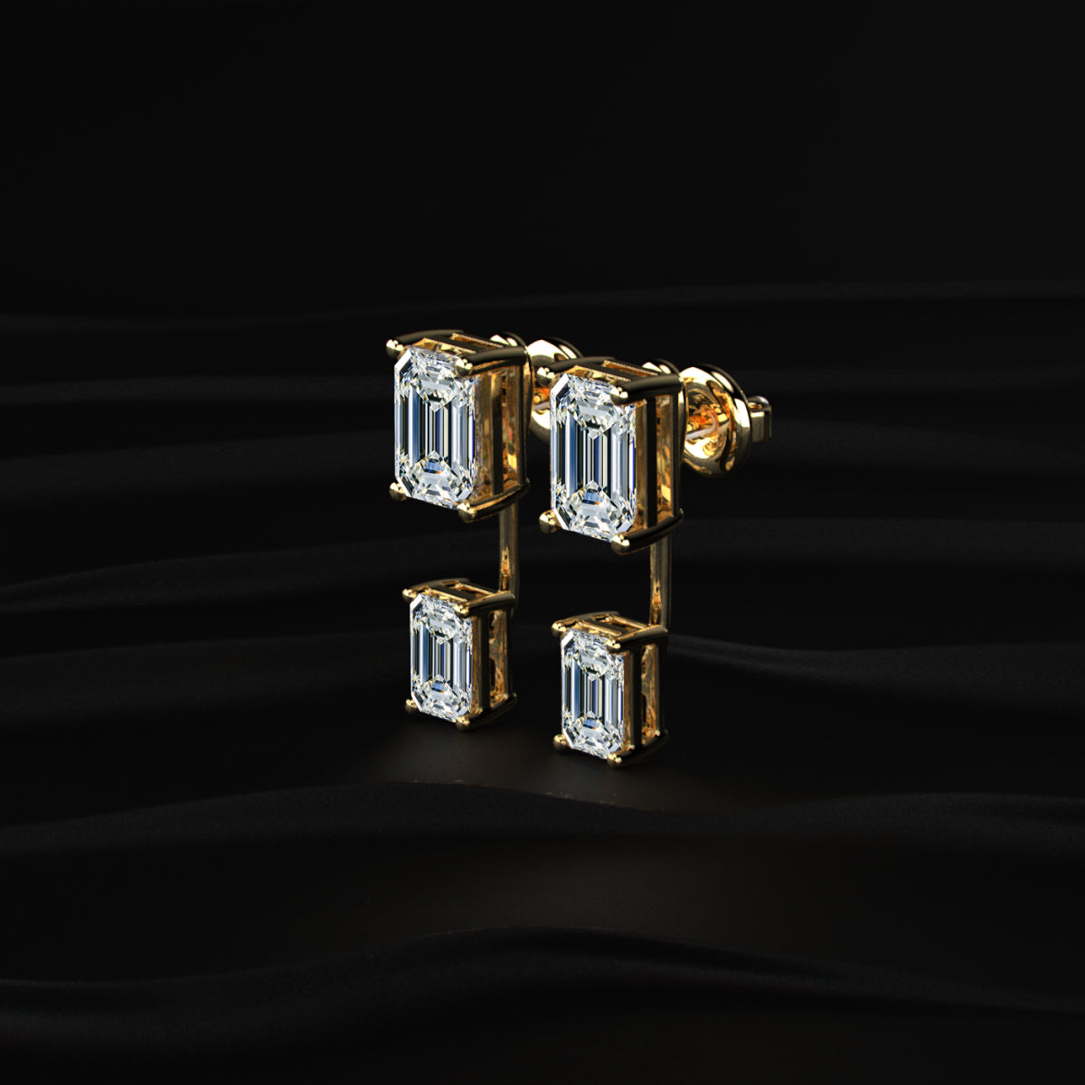 2 in 1 Dual Emerald Solitaire Stud & Ear Jacket | Earthly jewels