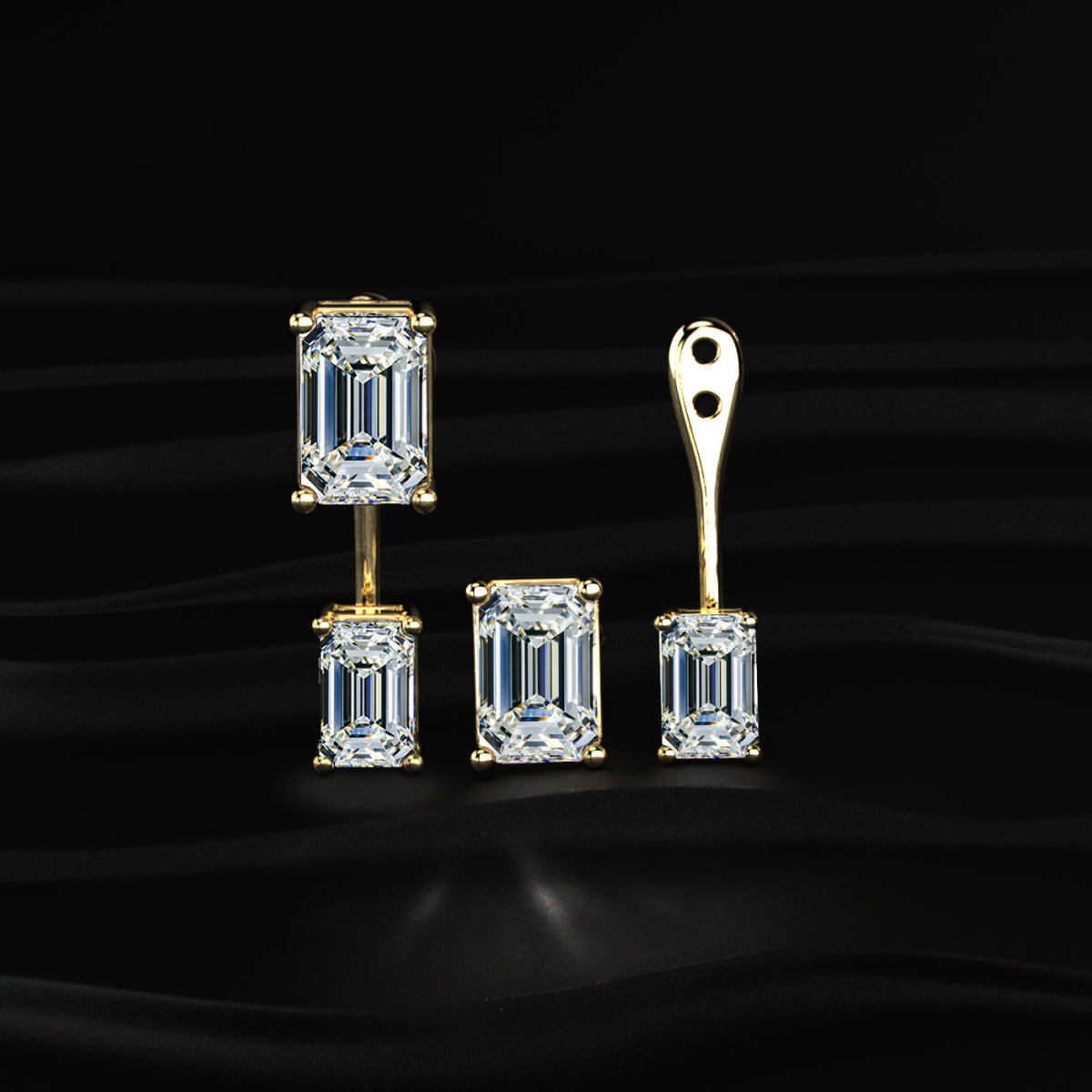 2 in 1 Dual Emerald Solitaire Stud & Ear Jacket | Earthly jewels