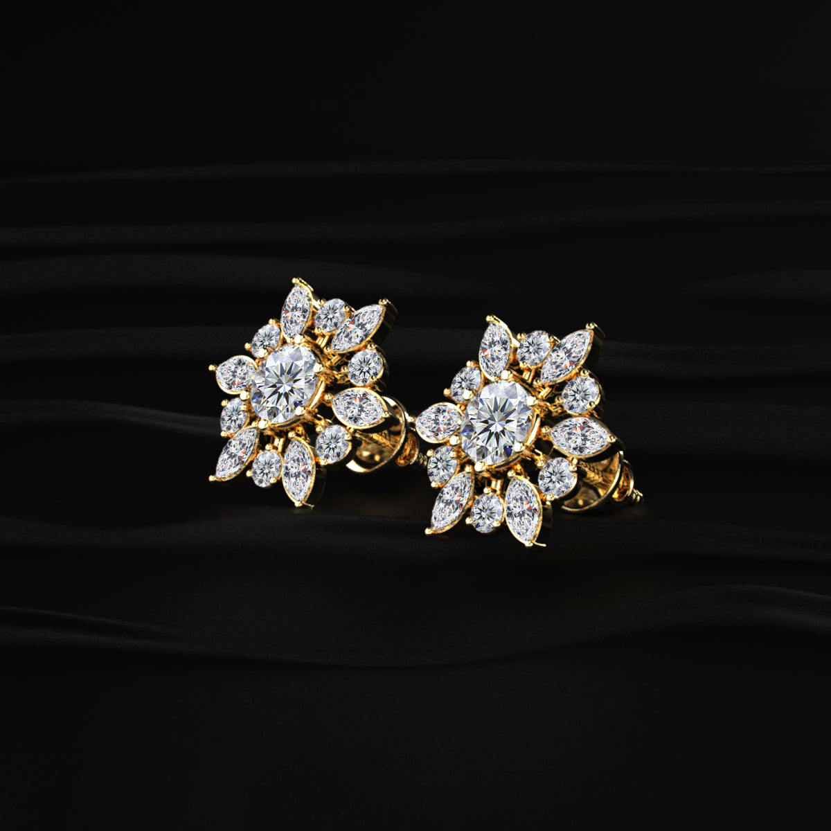 Round and Marquise Cluster Diamond Earring | Earthly jewels