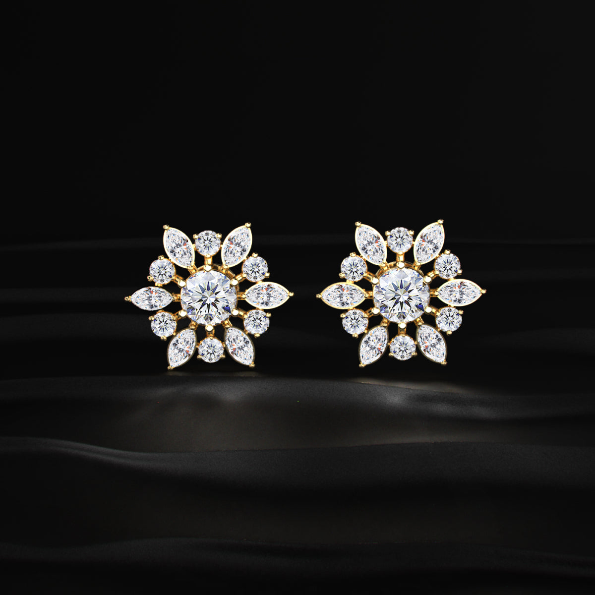 Round and Marquise Cluster Diamond Earring | Earthly jewels