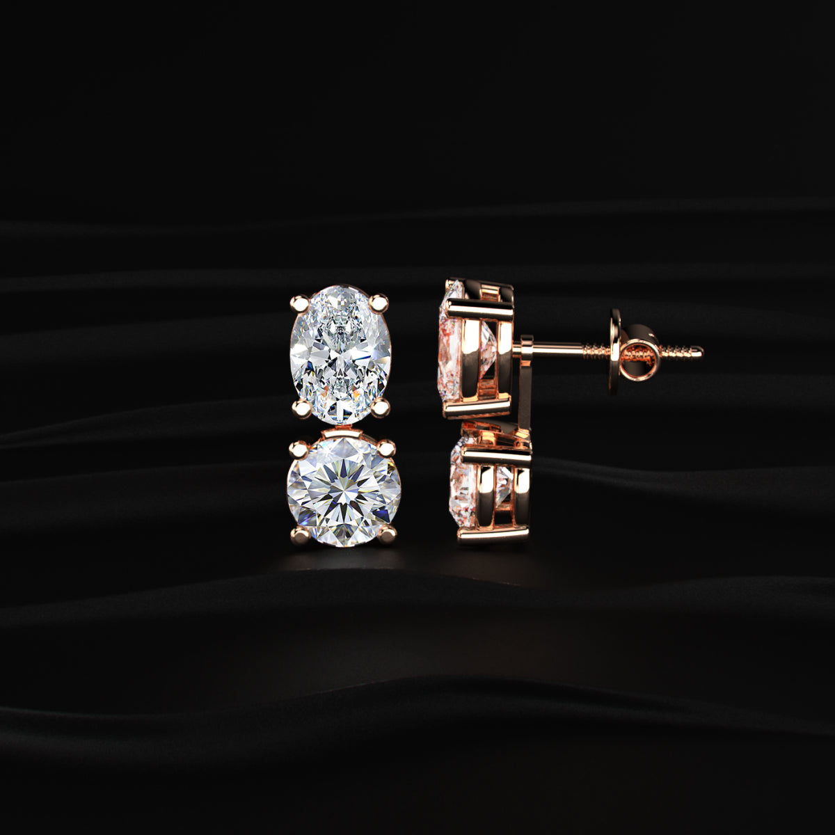 Round and Oval Duo Drop Earrings