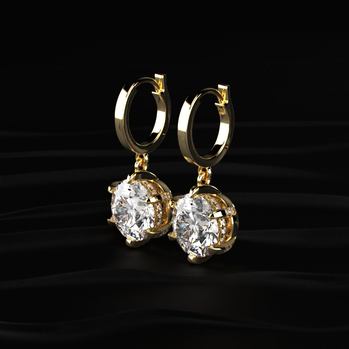 Round Cut Solitaire Diamond Leverback Dangle Earrings | Earthly Jewels