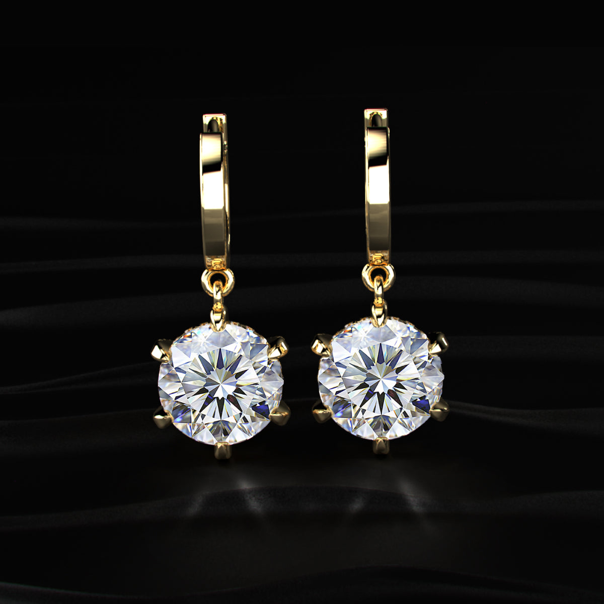 Round Cut Solitaire Diamond Leverback Dangle Earrings | Earthly Jewels