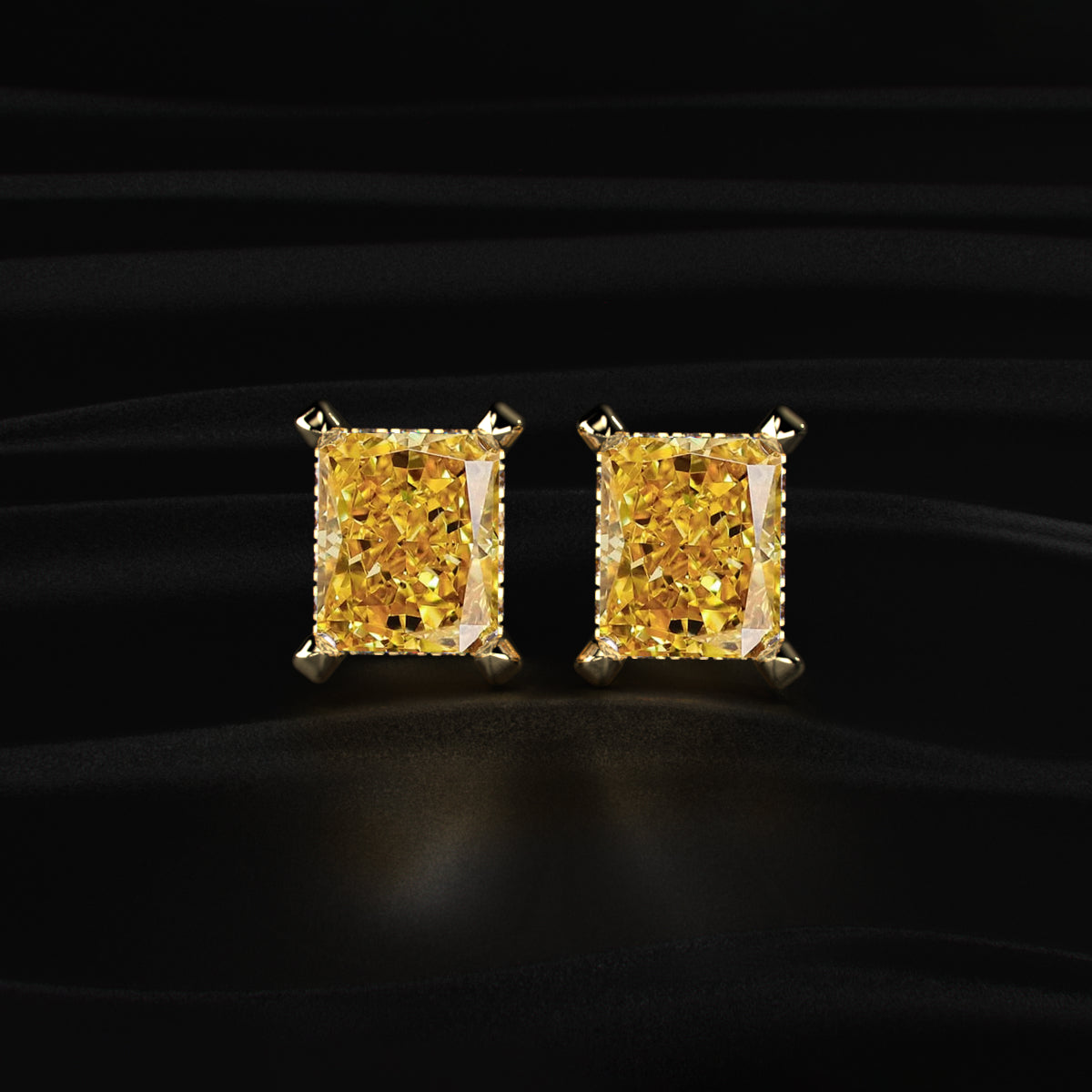 Yellow Radiant Cut Lab Diamond Stud Earring | Earthly Jewels