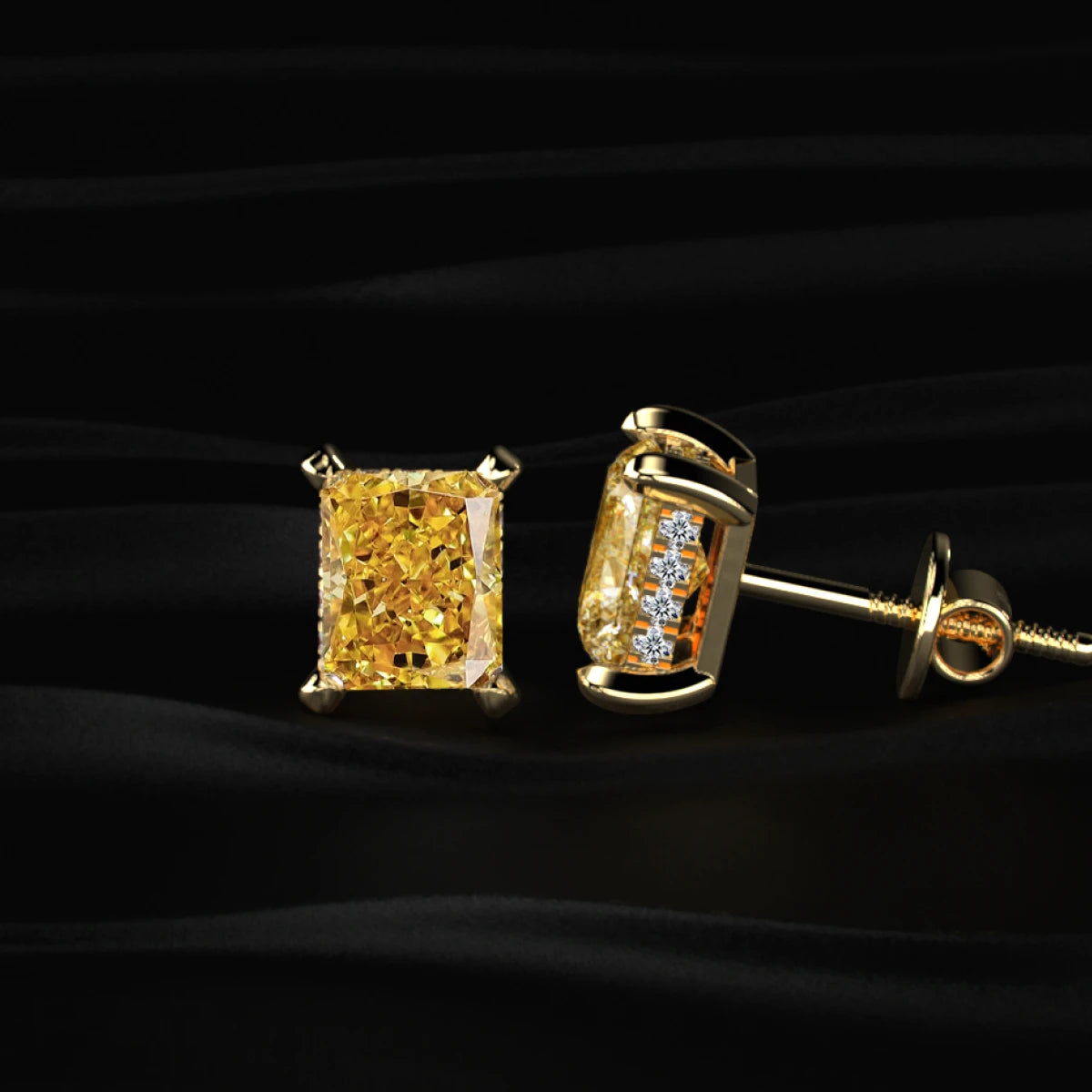 Yellow Radiant Cut Lab Diamond Stud Earring | Earthly Jewels