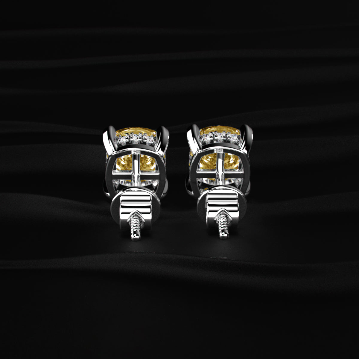 Cushion Cut Yellow Diamond Studs | Earthly Jewels