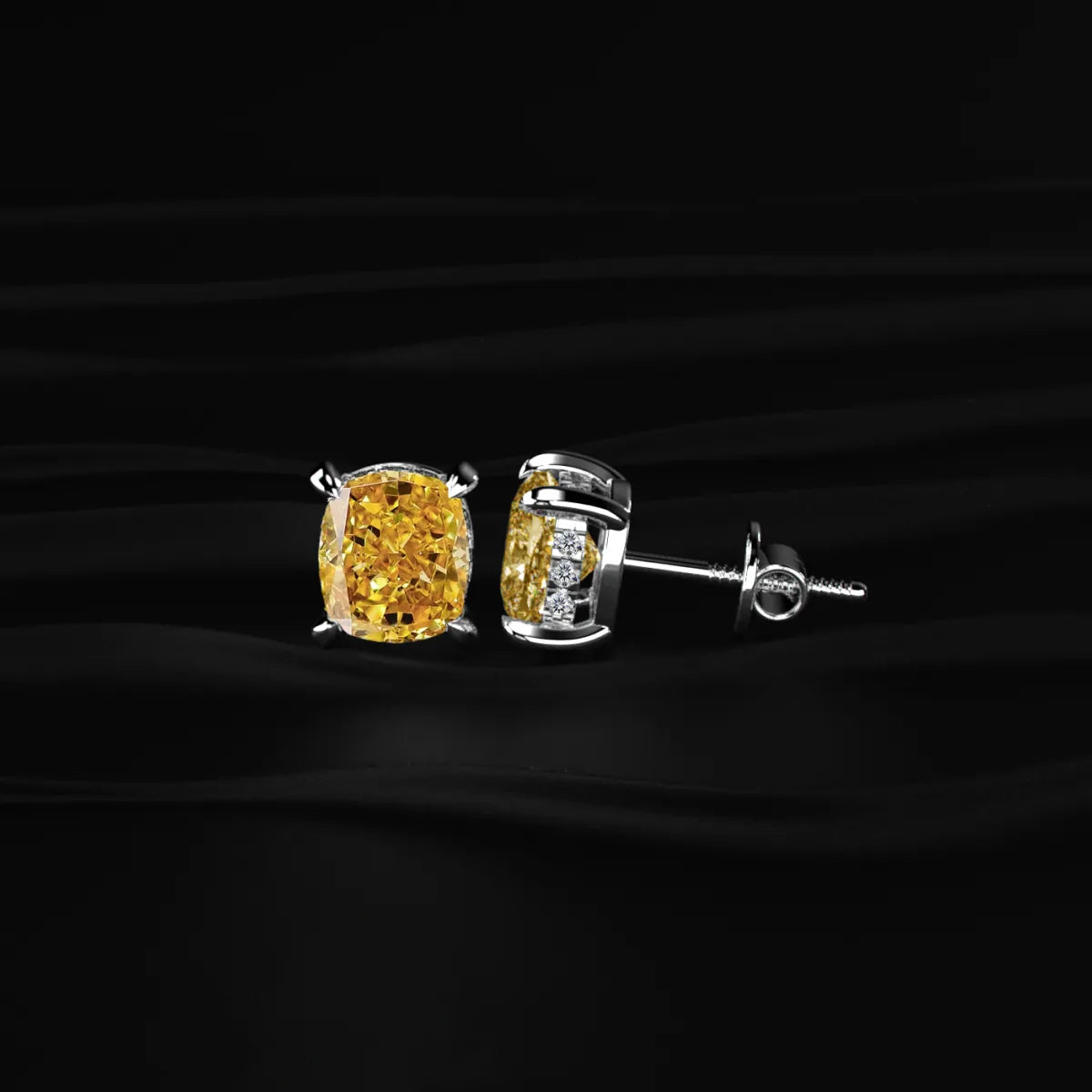 Cushion Cut Yellow Diamond Studs | Earthly Jewels