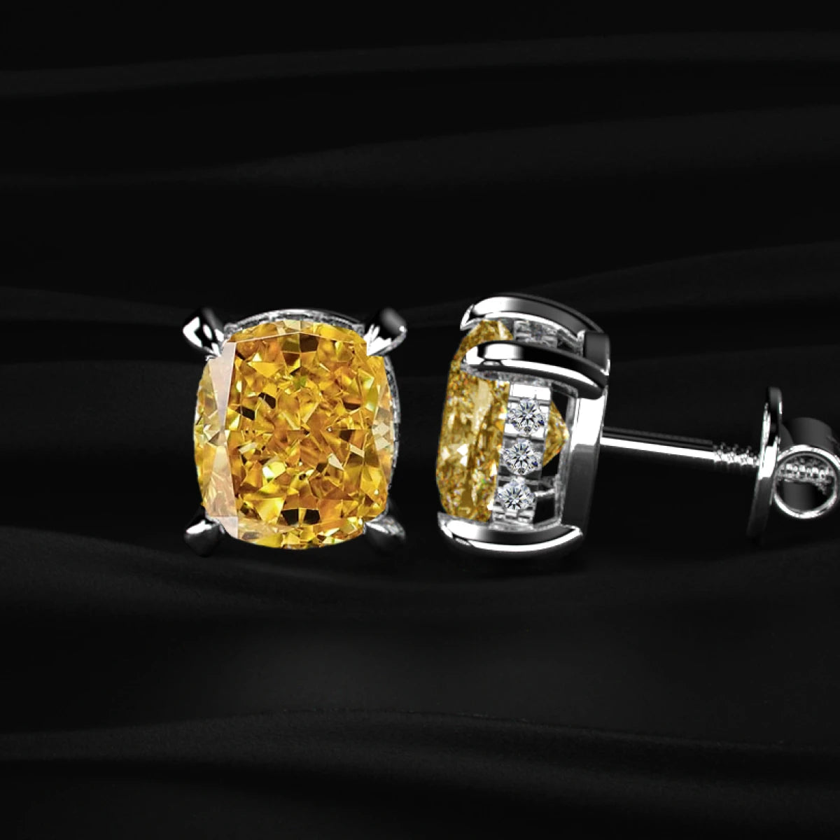 Cushion Cut Yellow Diamond Studs | Earthly Jewels