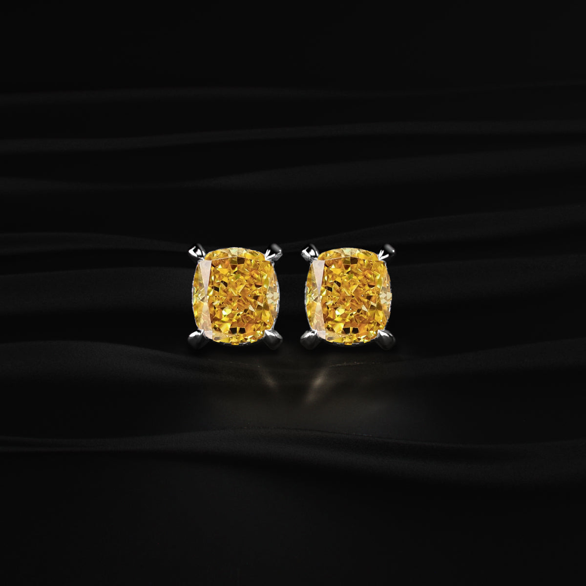 Cushion Cut Yellow Diamond Studs | Earthly Jewels