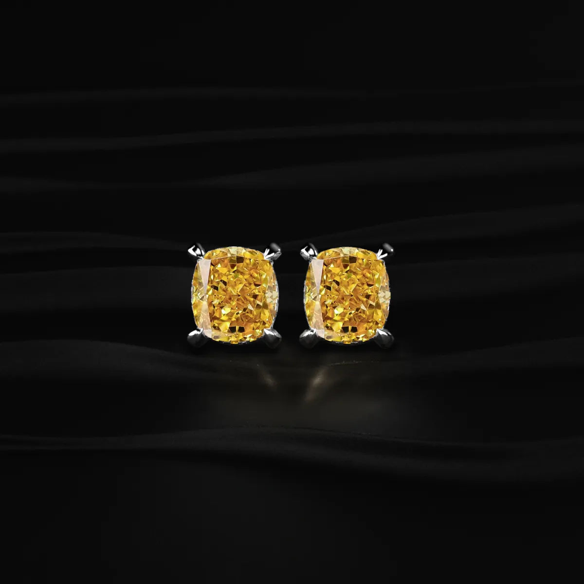 Cushion Cut Yellow Diamond Studs | Earthly Jewels