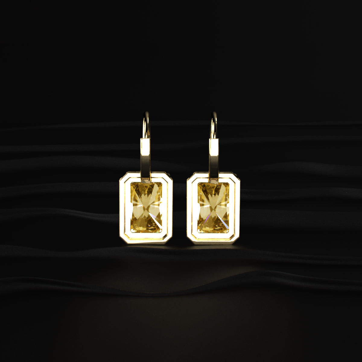 Radiant Cut Yellow Diamond Solitaire Leverback Earrings