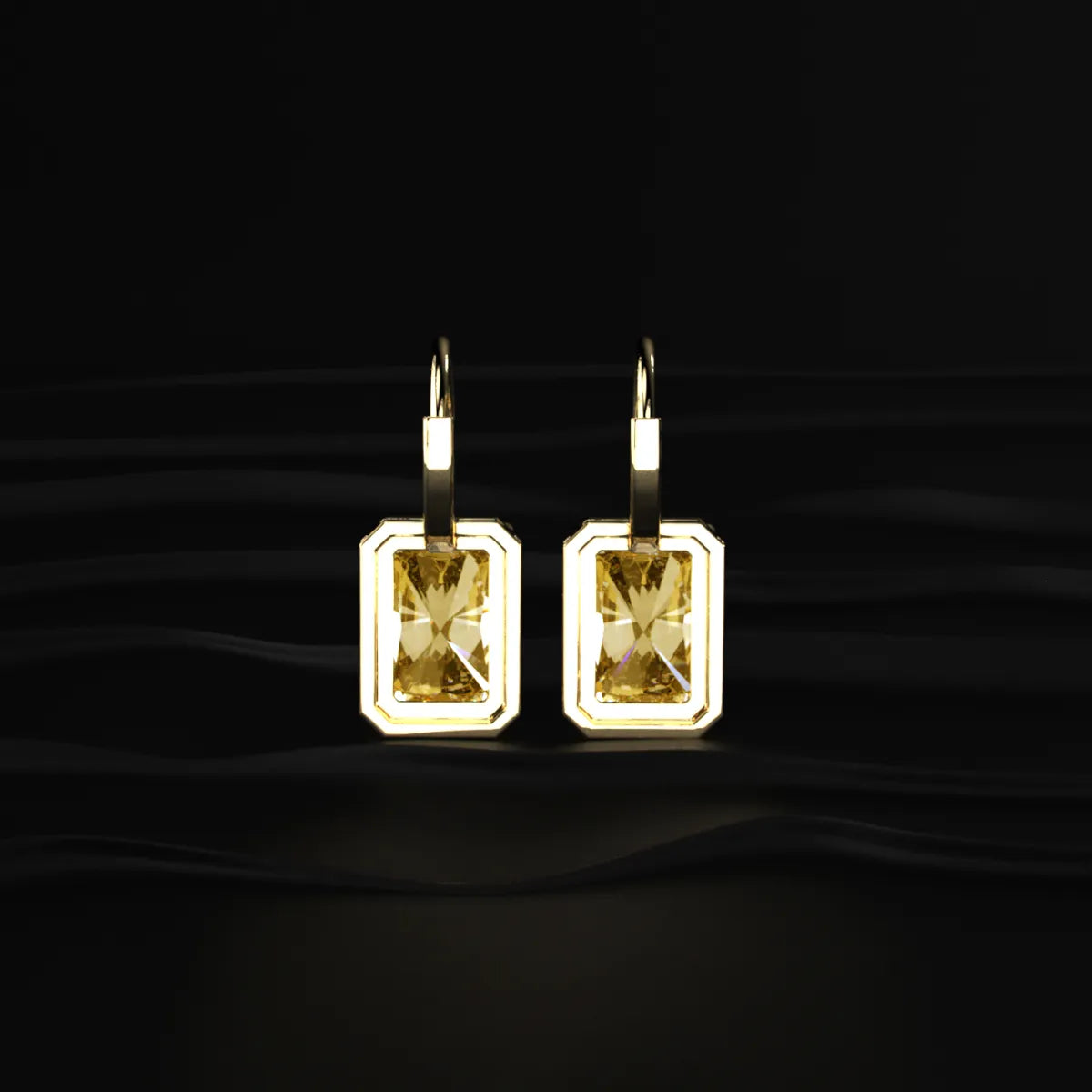 Radiant Cut Yellow Diamond Solitaire Leverback Earrings | Earthly Jewels